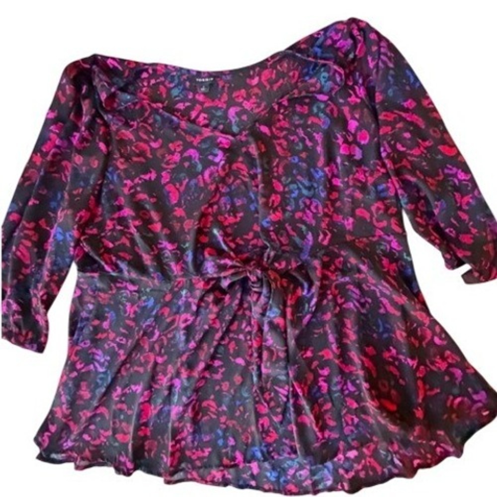 Torrid Pink Blue Leopard Print Tie Front V-Neck Blouse Size 2 Plus Size - Picture 9 of 11